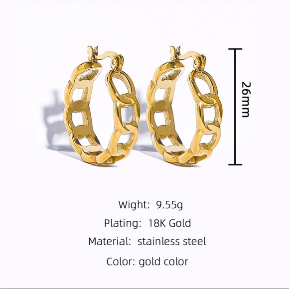 18K Plated Stainless Steel Chain Hoops - Picture 6 of 6